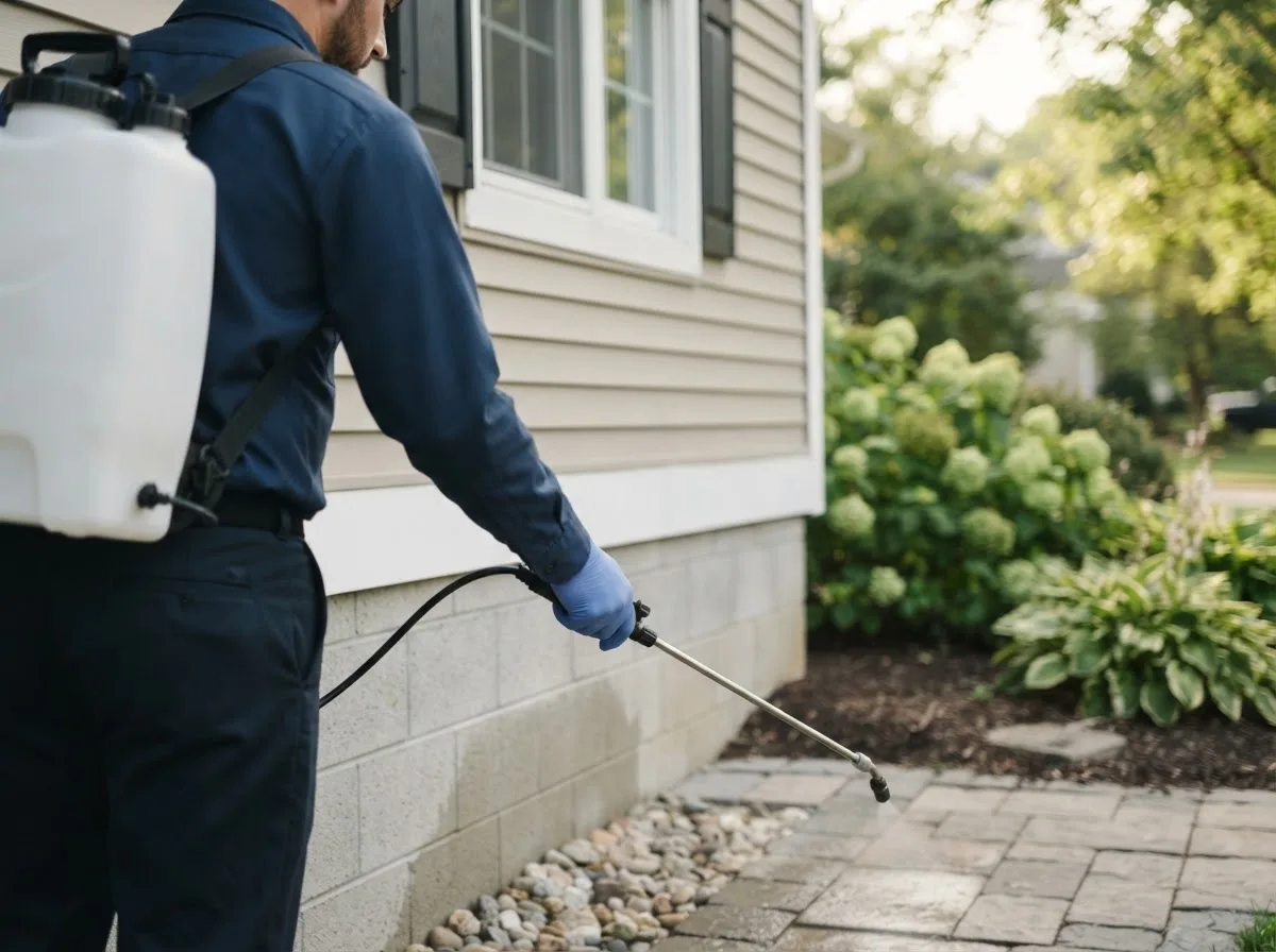 Pest control technician inspecting a home in South Elgin, IL